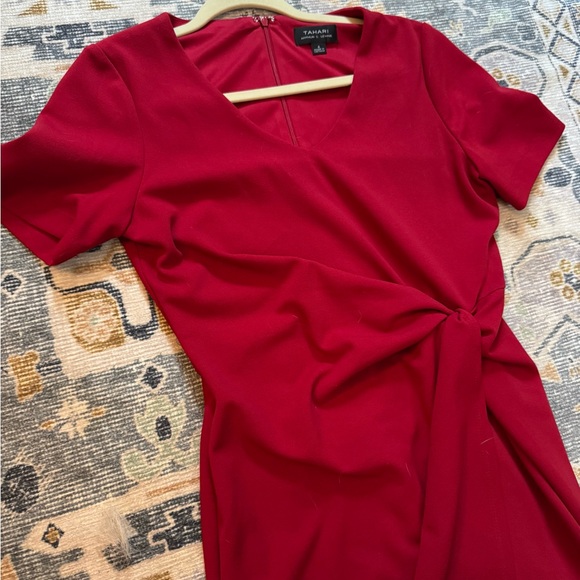 Tahari Asymmetrical Knot Red Sheath Dress - Picture 7 of 10
